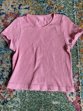 Urban Outfitters Ribbed Short-Sleeve Top in Light Pink